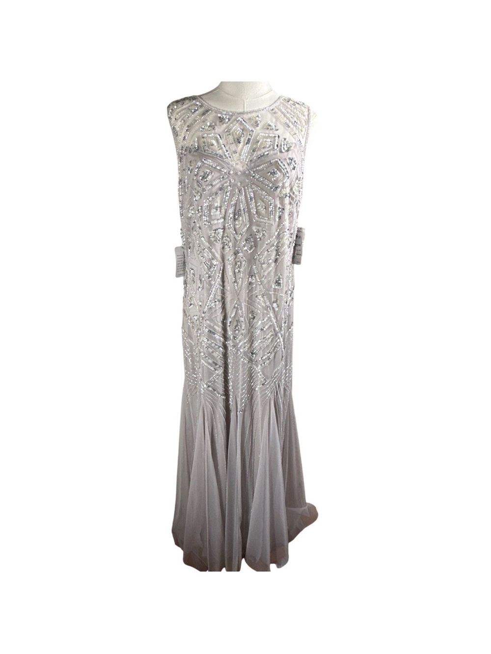 NWT STUNNINGPisarro Nights Silver Beaded Art Deco Mermaid Formal Gown Size 10